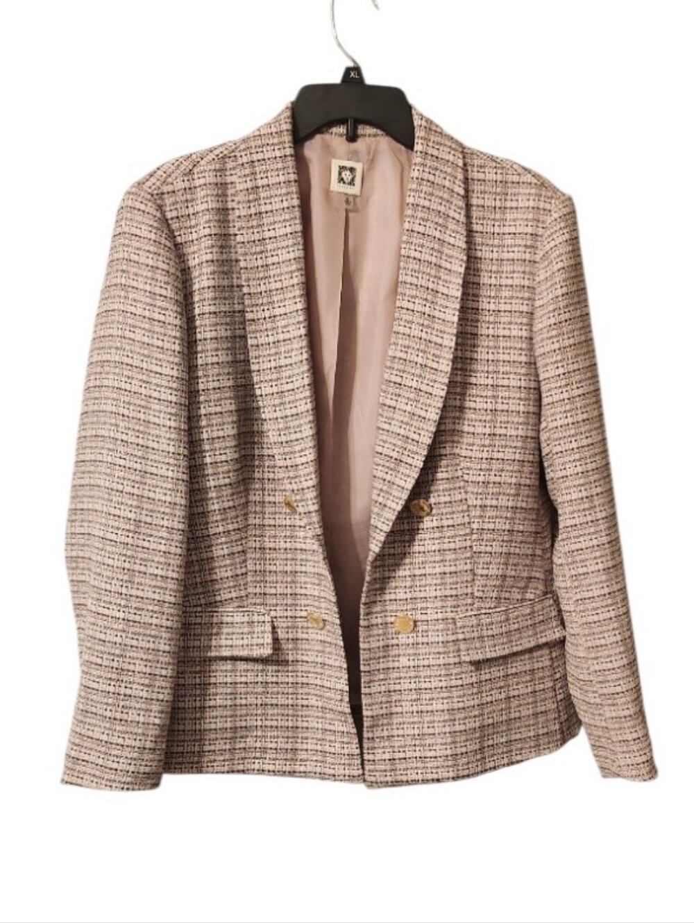 Anne Klein Pink Tweed Blazer with Gold Buttons